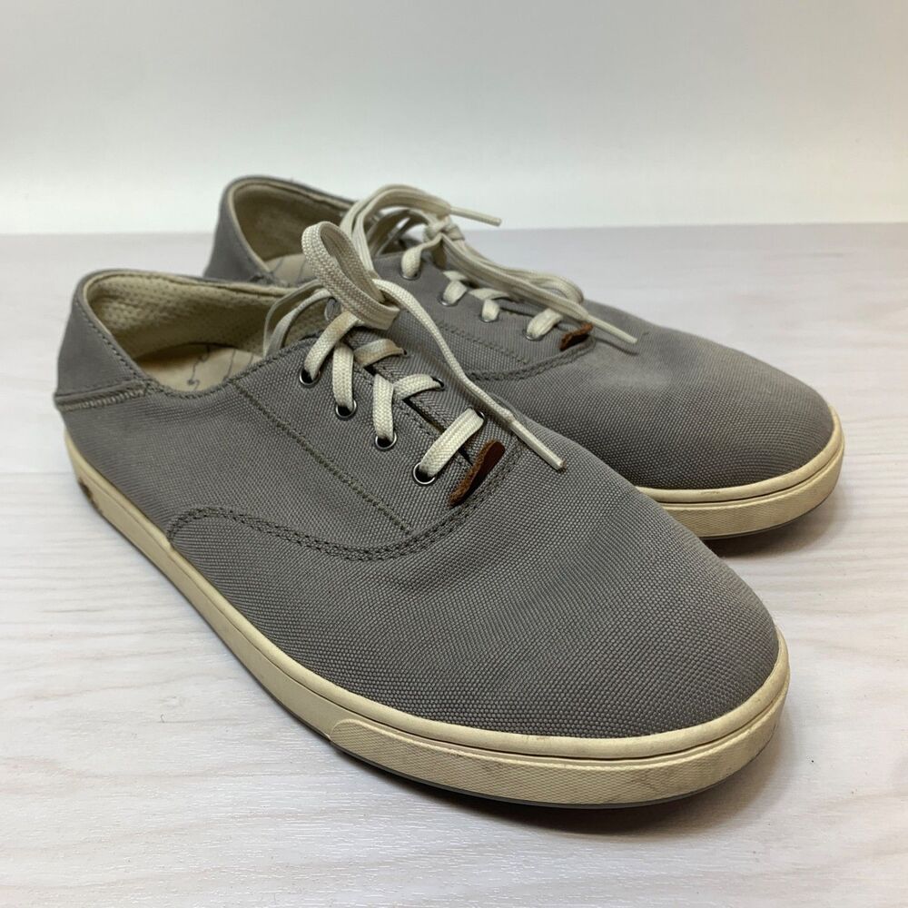 Olukai Kahu Lace Mens Size 7 Gray Canvas Lace Up Casual Shoes Sneakers